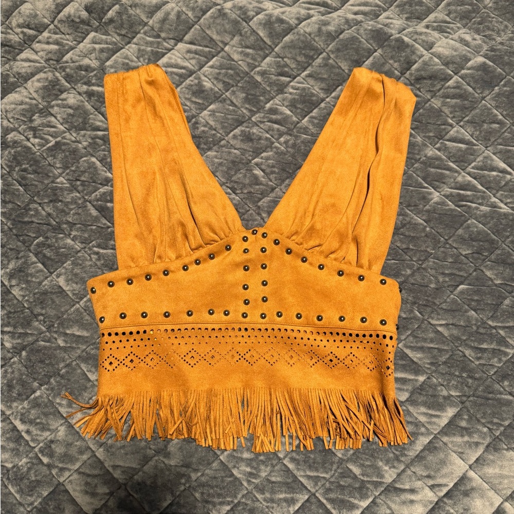 AKIRA Embellished Suede Top